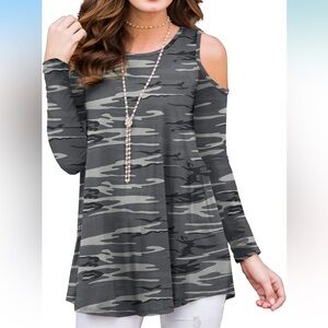 NWT, PrinStory, Women's, LS Cold Shoulder Round Neck Loose Fit Tunic Top